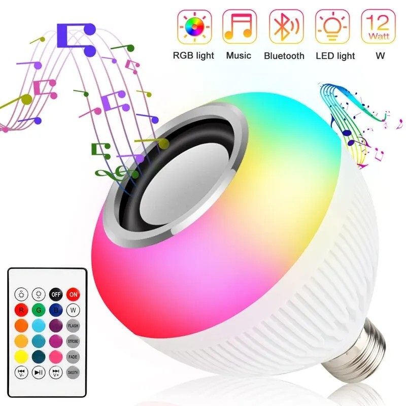 Envío gratis Bombilla LED inteligente E27 con Bluetooth, Bombilla de música con altavoz